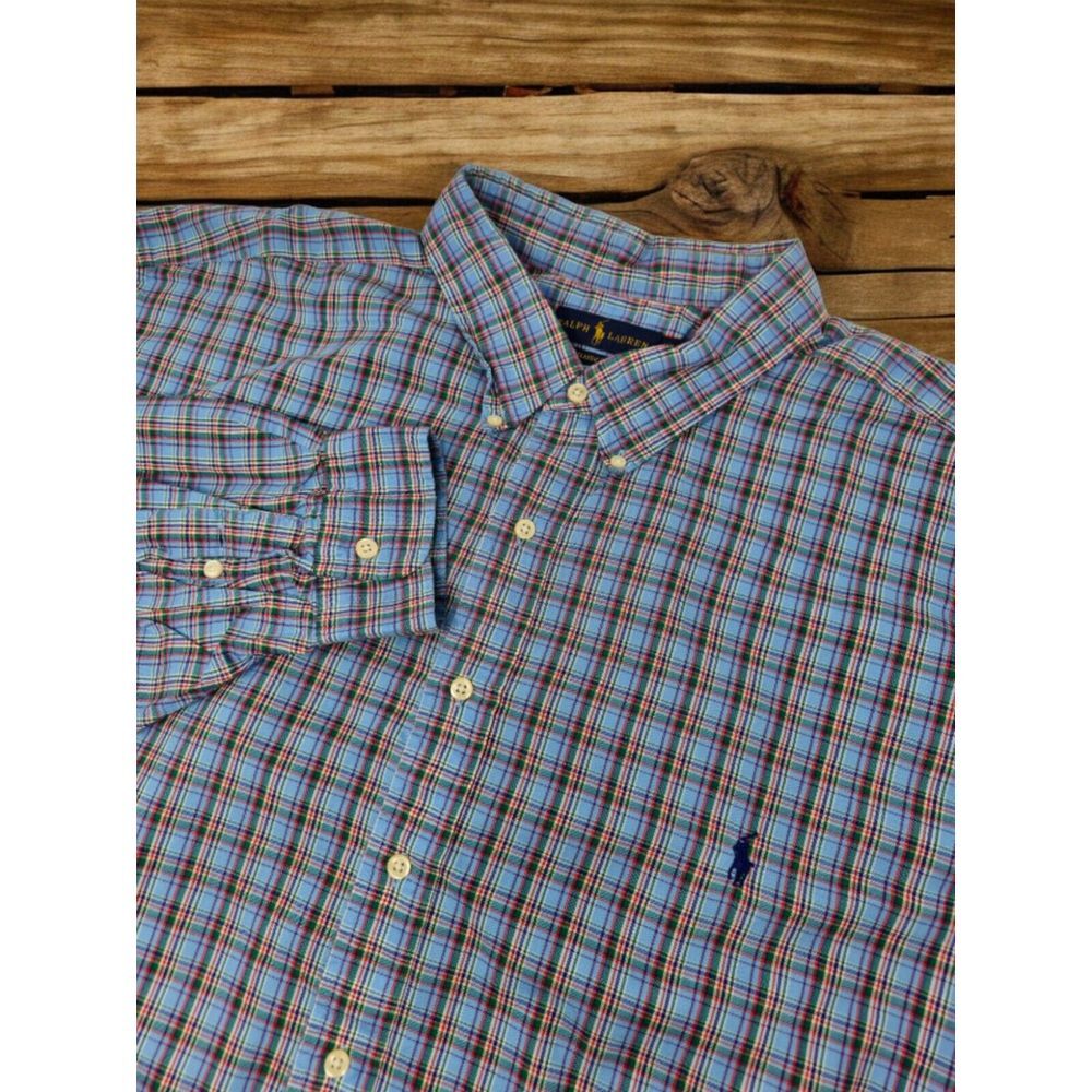 Ralph Lauren Shirt Size 4XB Big Classic Fit Button Down Blue Plaid Pony Designer